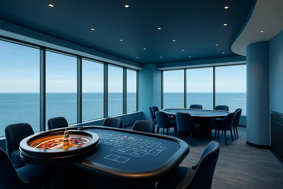 Eleganter Casinosaal mit Blick auf die Hamburger Wasserfront