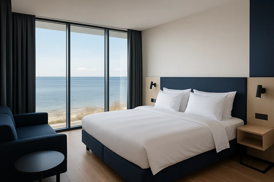 Elegantes Zimmer mit maritimen Farbakzenten