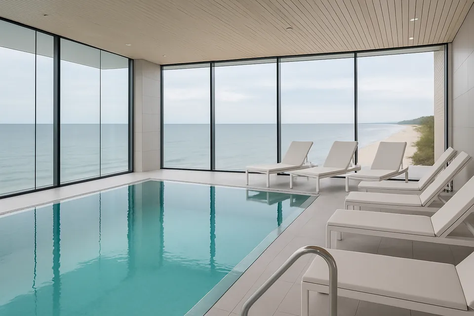 Ruhiger Spa-Bereich mit Pool und indirekter Beleuchtung